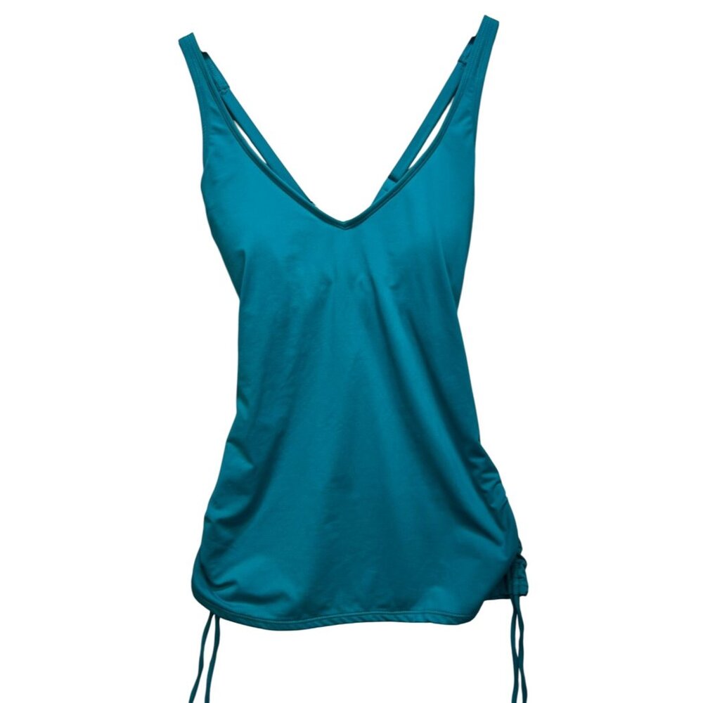 Catalina Women's V Neck Swimwear Tankini Top Stretch Size S Teel Blue Sleeveless